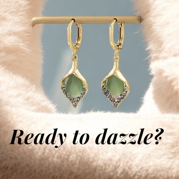 NWT  Light Green Opal Earrings, diamond accent in color Gold - Picture 3 of 10